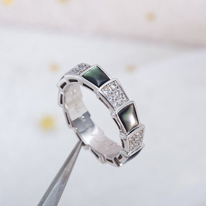 [⭐Aura]SERPENTI RING SILVER DIAMOND BLACK MOP 4MM