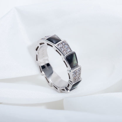 [⭐Aura]SERPENTI RING SILVER DIAMOND BLACK MOP 4MM