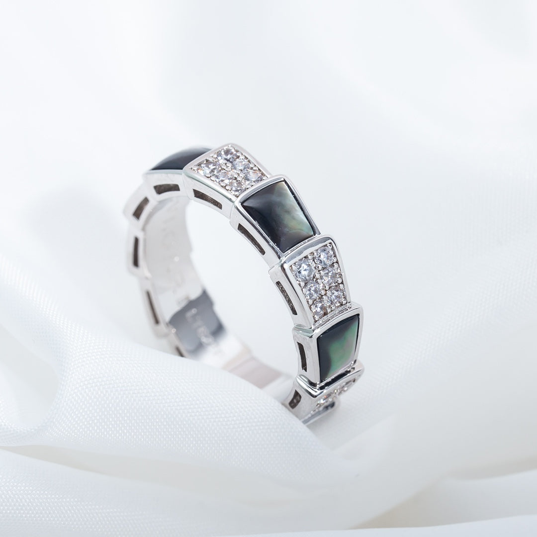 [⭐Aura]SERPENTI RING SILVER DIAMOND BLACK MOP 4MM