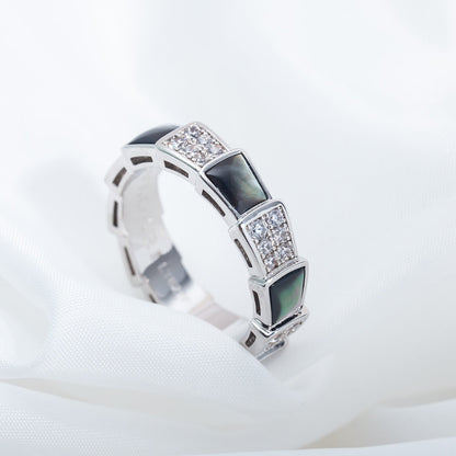 [⭐Aura]SERPENTI RING SILVER DIAMOND BLACK MOP 4MM