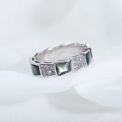 [⭐Aura]SERPENTI RING SILVER DIAMOND BLACK MOP 4MM