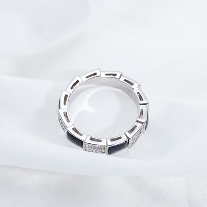 [⭐Aura]SERPENTI RING SILVER DIAMOND BLACK MOP 4MM