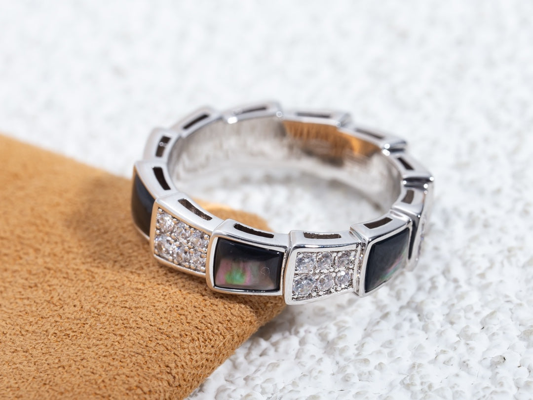 [⭐Aura]SERPENTI RING SILVER DIAMOND BLACK MOP 4MM