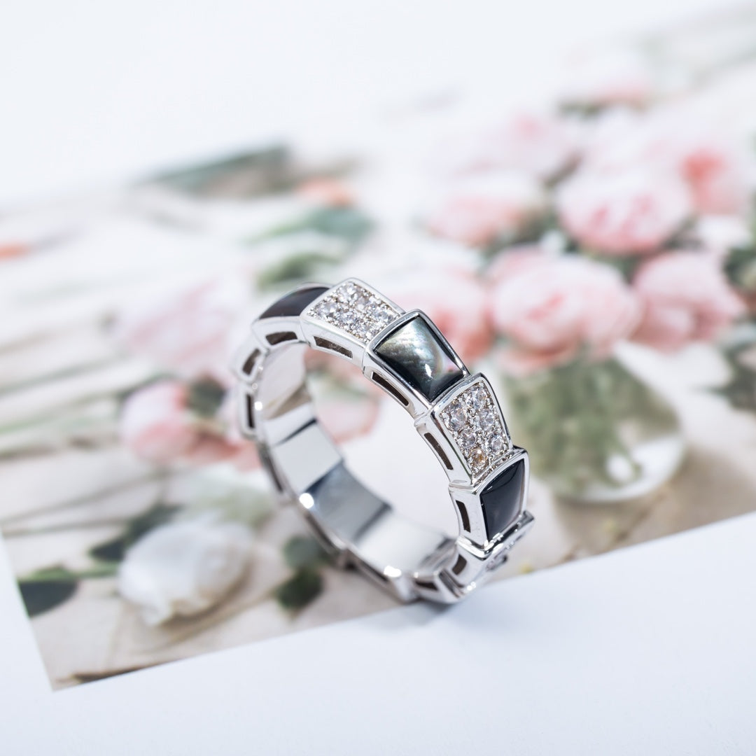[⭐Aura]SERPENTI RING SILVER DIAMOND BLACK MOP 4MM