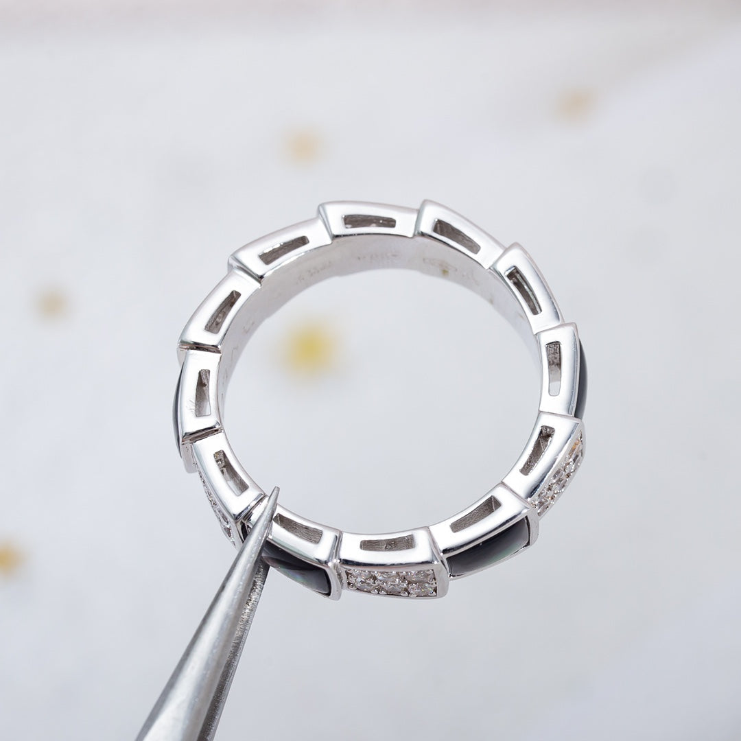 [⭐Aura]SERPENTI RING SILVER DIAMOND BLACK MOP 4MM