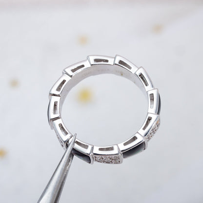 [⭐Aura]SERPENTI RING SILVER DIAMOND BLACK MOP 4MM