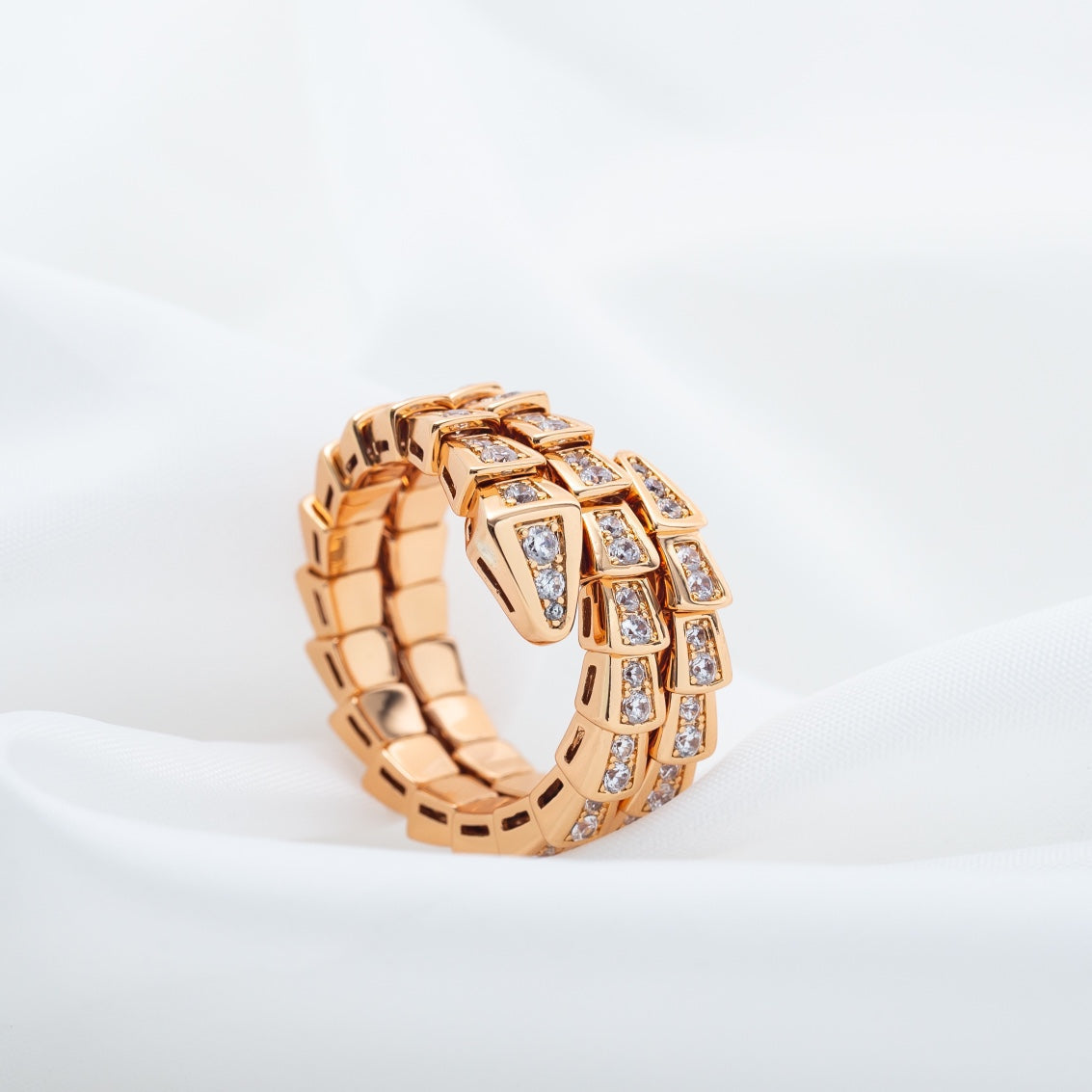 [⭐Aura]SERPENTI RING PINK GOLD DIAMOND DOUBLE ROW