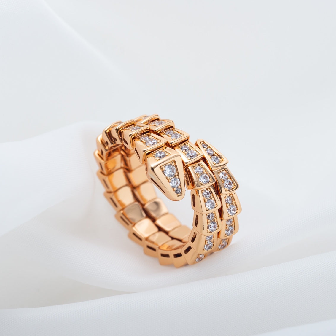 [⭐Aura]SERPENTI RING PINK GOLD DIAMOND DOUBLE ROW
