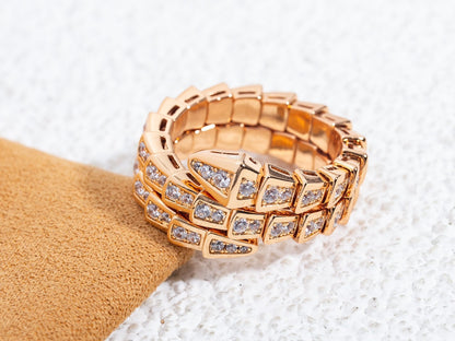 [⭐Aura]SERPENTI RING PINK GOLD DIAMOND DOUBLE ROW