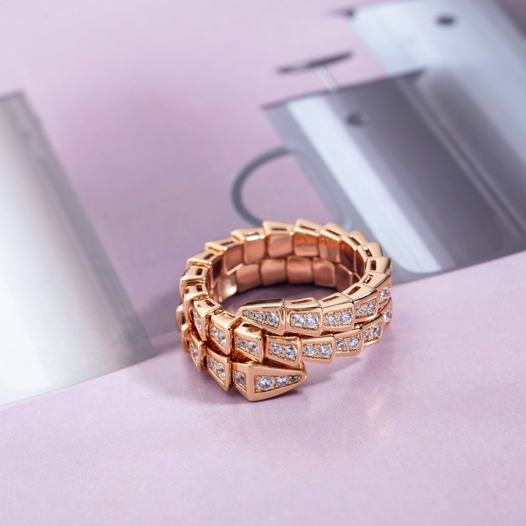 [⭐Aura]SERPENTI RING PINK GOLD DIAMOND DOUBLE ROW