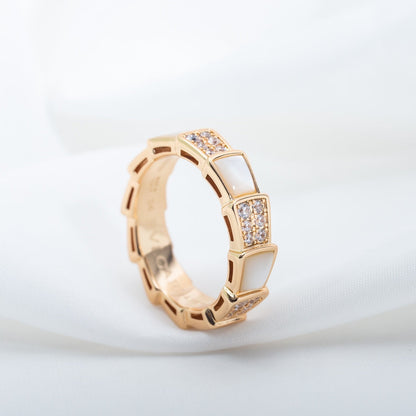 [⭐Aura]SERPENTI RING PINK GOLD MOP DIAMOND PAVED 4MM