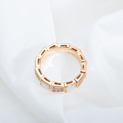 [⭐Aura]SERPENTI RING PINK GOLD MOP DIAMOND PAVED 4MM