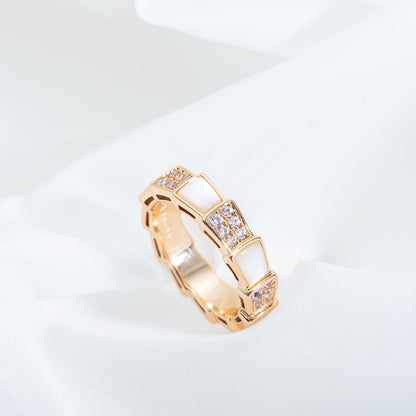 [⭐Aura]SERPENTI RING PINK GOLD MOP DIAMOND PAVED 4MM