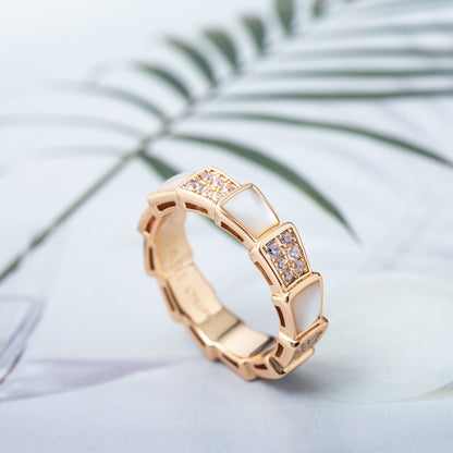 [⭐Aura]SERPENTI RING PINK GOLD MOP DIAMOND PAVED 4MM