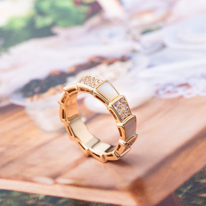 [⭐Aura]SERPENTI RING PINK GOLD MOP DIAMOND PAVED 4MM