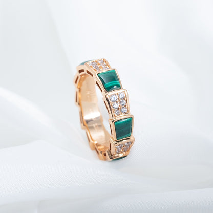 [⭐Aura]SERPENTI RING PINK GOLD MALACHITE DIAMOND PAVED 4MM