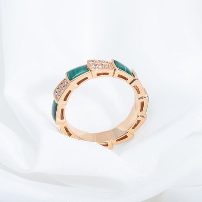 [⭐Aura]SERPENTI RING PINK GOLD MALACHITE DIAMOND PAVED 4MM