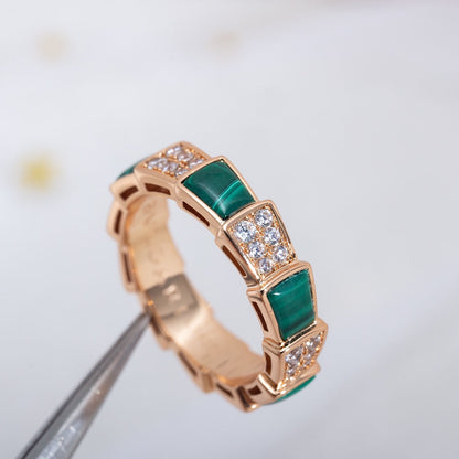 [⭐Aura]SERPENTI RING PINK GOLD MALACHITE DIAMOND PAVED 4MM