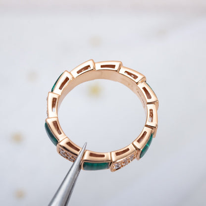 [⭐Aura]SERPENTI RING PINK GOLD MALACHITE DIAMOND PAVED 4MM