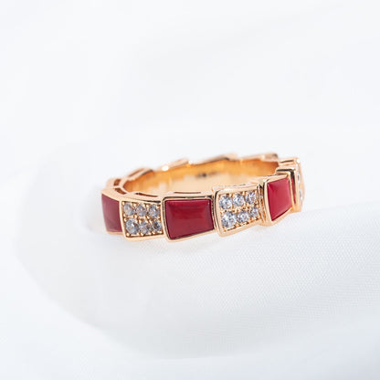 [⭐Aura]SERPENTI RING PINK GOLD CARNELIAN DIAMOND PAVED 4MM