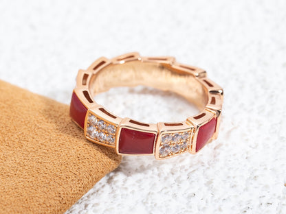 [⭐Aura]SERPENTI RING PINK GOLD CARNELIAN DIAMOND PAVED 4MM