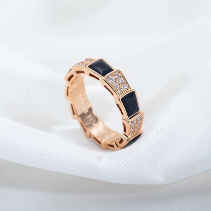 [⭐Aura]SERPENTI RING PINK GOLD BLACK MOP DIAMOND PAVED 4MM