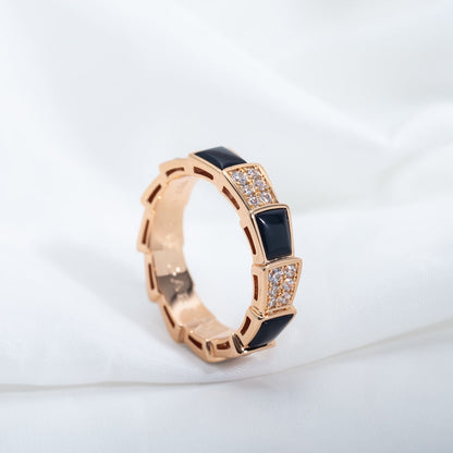 [⭐Aura]SERPENTI RING PINK GOLD BLACK MOP DIAMOND PAVED 4MM