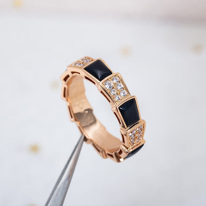 [⭐Aura]SERPENTI RING PINK GOLD BLACK MOP DIAMOND PAVED 4MM