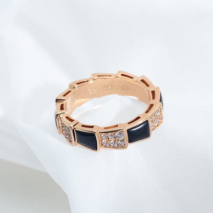 [⭐Aura]SERPENTI RING PINK GOLD BLACK MOP DIAMOND PAVED 4MM