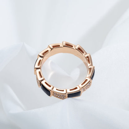 [⭐Aura]SERPENTI RING PINK GOLD BLACK MOP DIAMOND PAVED 4MM
