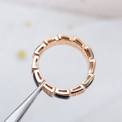 [⭐Aura]SERPENTI RING PINK GOLD BLACK MOP DIAMOND PAVED 4MM