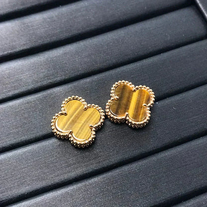[⭐Aura]CLOVER MEDIUM 1 MOTIFS TIGER EYE EARRINGS
