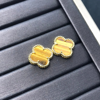 [⭐Aura]CLOVER MEDIUM 1 MOTIFS TIGER EYE EARRINGS