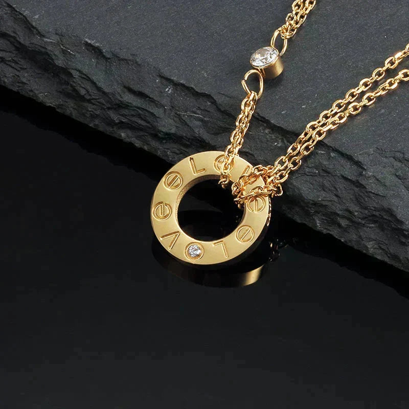 [⭐Aura]LOVE NECKLACE 16MM 2 DIAMONDS