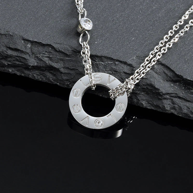 [⭐Aura]LOVE NECKLACE 16MM 2 DIAMONDS