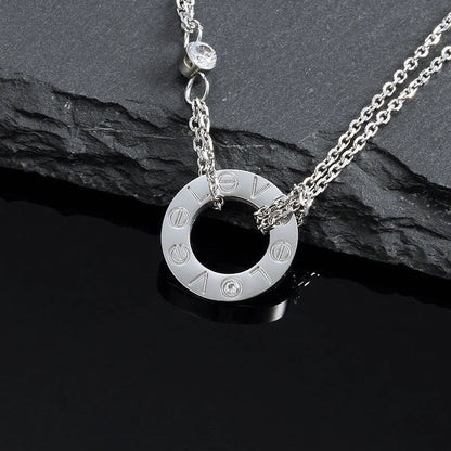 [⭐Aura]LOVE NECKLACE 16MM 2 DIAMONDS