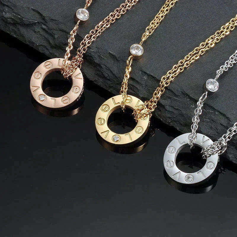 [⭐Aura]LOVE NECKLACE 16MM 2 DIAMONDS