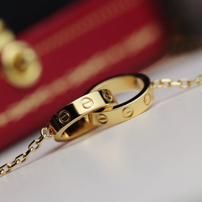 [⭐Aura]LOVE NECKLACE DOUBLE RING GOLD