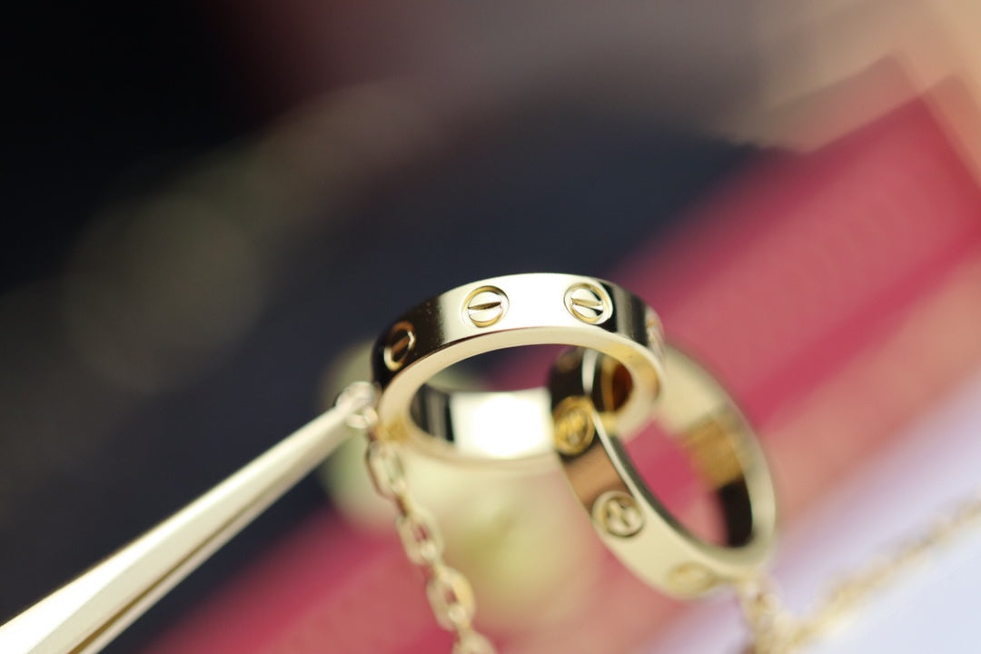 [⭐Aura]LOVE NECKLACE DOUBLE RING GOLD