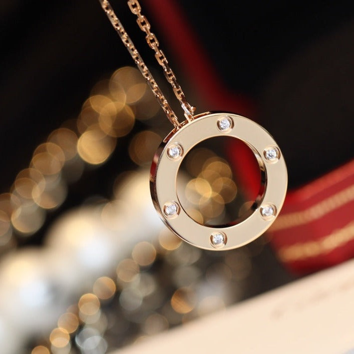 [⭐Aura]LOVE NECKLACE 16MM 6 DIAMONDS PINK GOLD