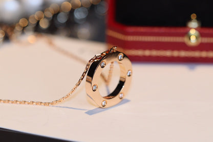 [⭐Aura]LOVE NECKLACE 16MM 6 DIAMONDS PINK GOLD