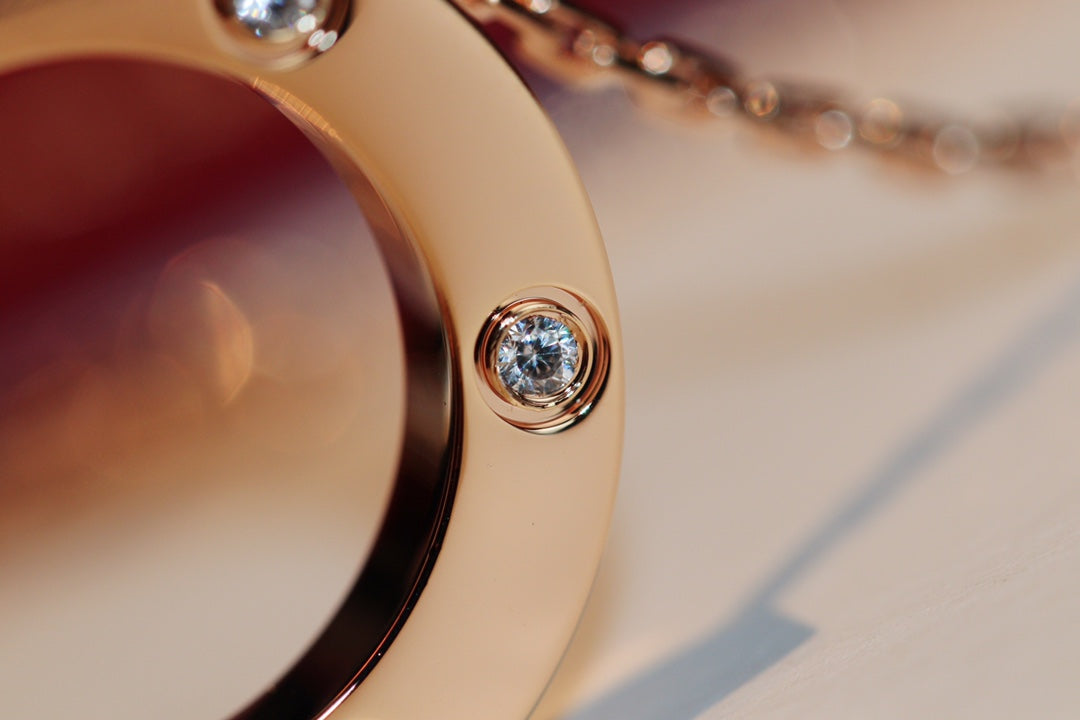 [⭐Aura]LOVE NECKLACE 16MM 6 DIAMONDS PINK GOLD