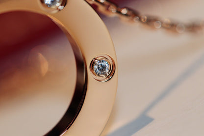 [⭐Aura]LOVE NECKLACE 16MM 6 DIAMONDS PINK GOLD