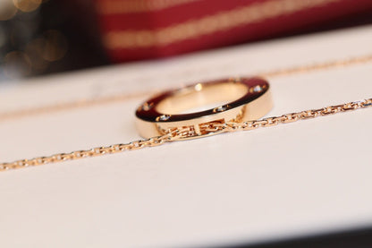[⭐Aura]LOVE NECKLACE 16MM 6 DIAMONDS PINK GOLD