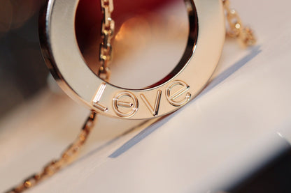 [⭐Aura]LOVE NECKLACE 16MM 6 DIAMONDS PINK GOLD