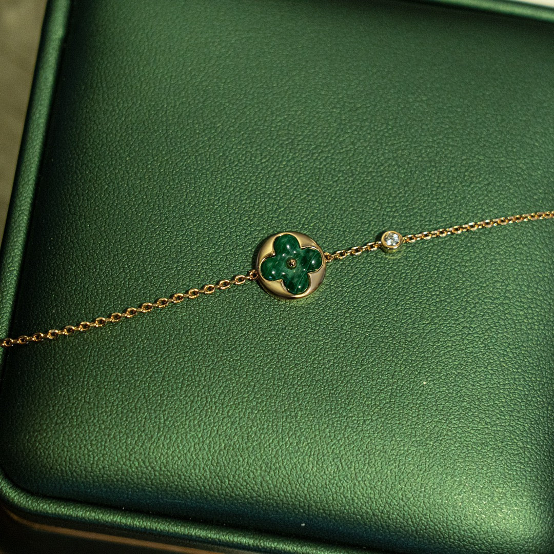 [⭐Aura]SUN MALACHITE 1 DIAMOND PINK GOLD BRACELET