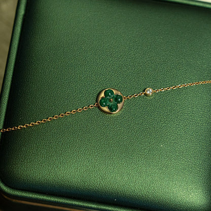 [⭐Aura]SUN MALACHITE 1 DIAMOND PINK GOLD BRACELET