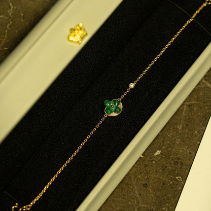 [⭐Aura]SUN MALACHITE 1 DIAMOND PINK GOLD BRACELET