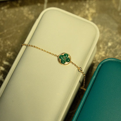 [⭐Aura]SUN MALACHITE 1 DIAMOND PINK GOLD BRACELET