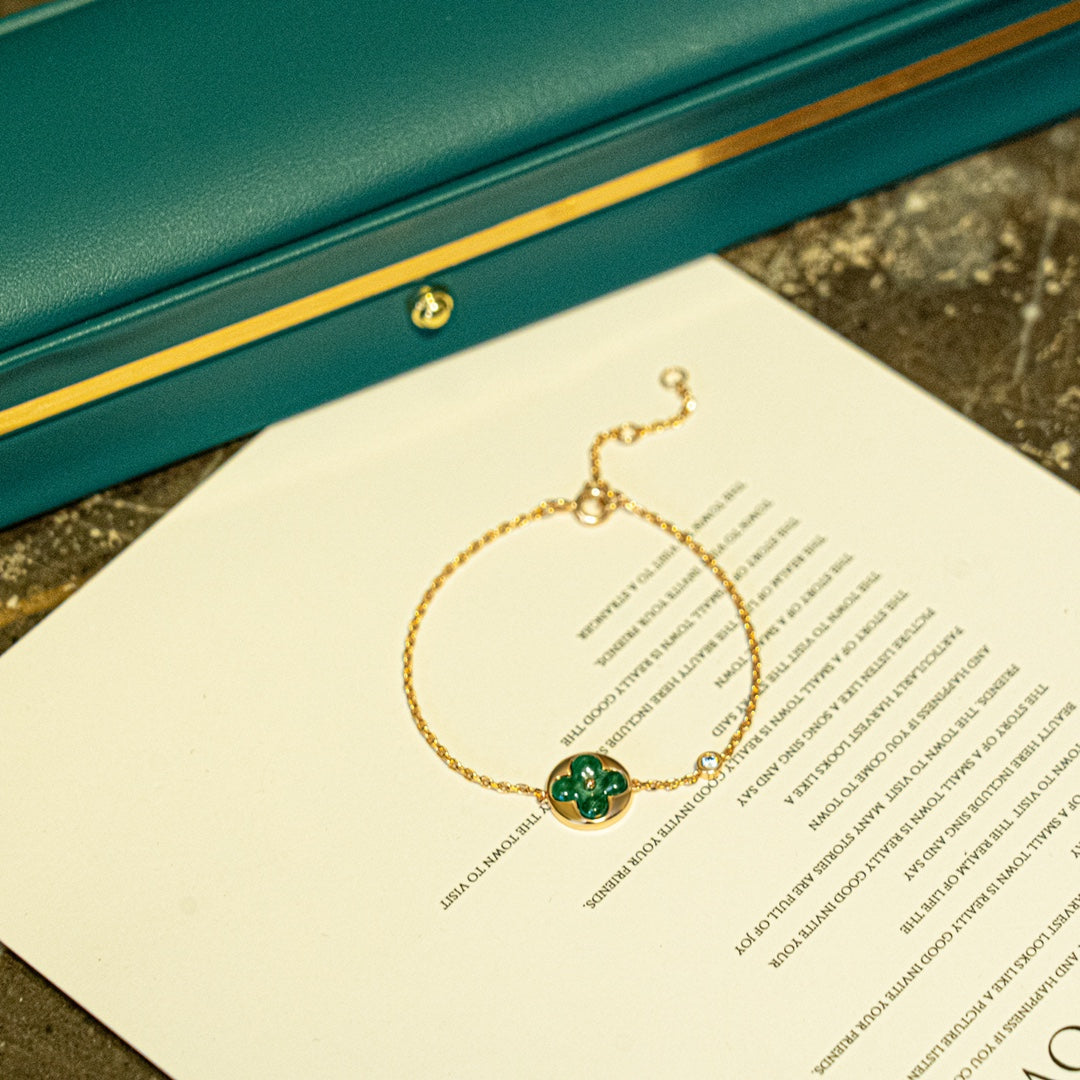 [⭐Aura]SUN MALACHITE 1 DIAMOND PINK GOLD BRACELET